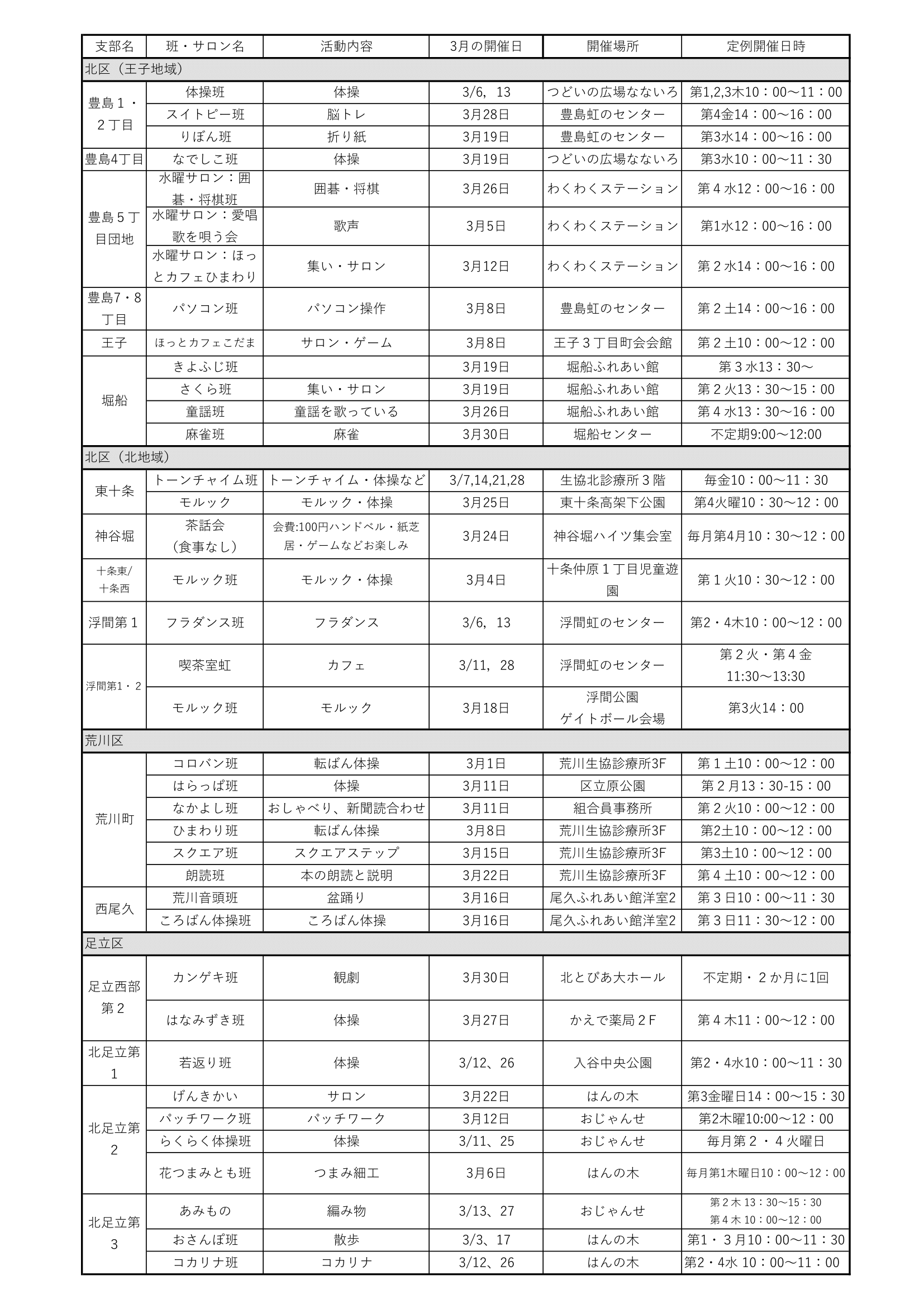 班会予定