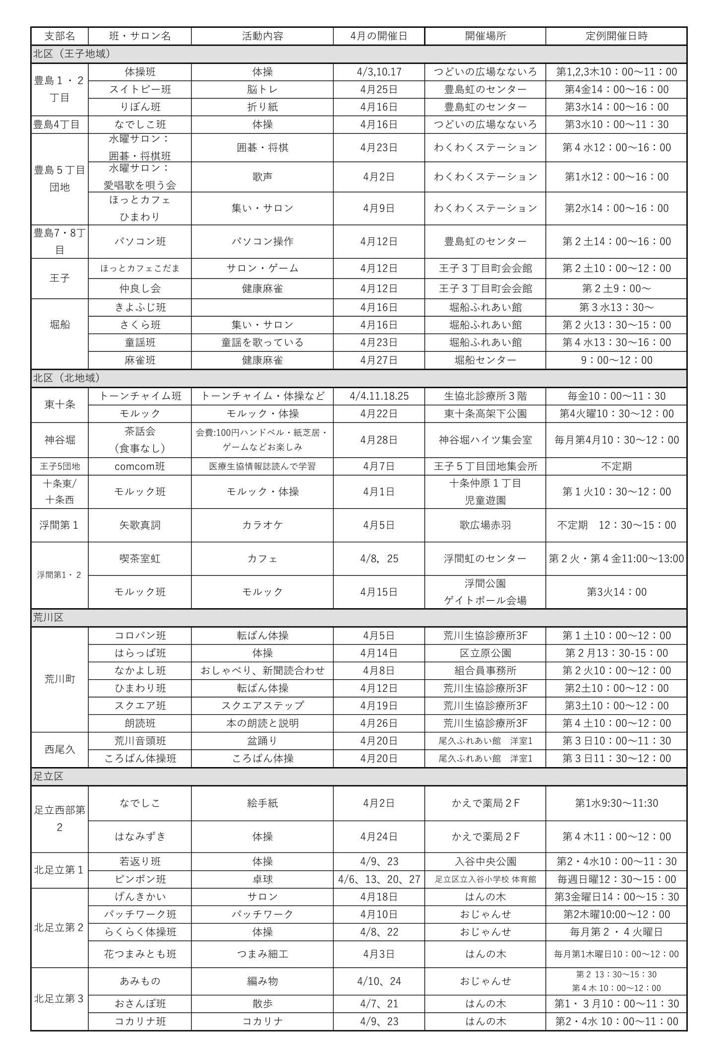 班会予定