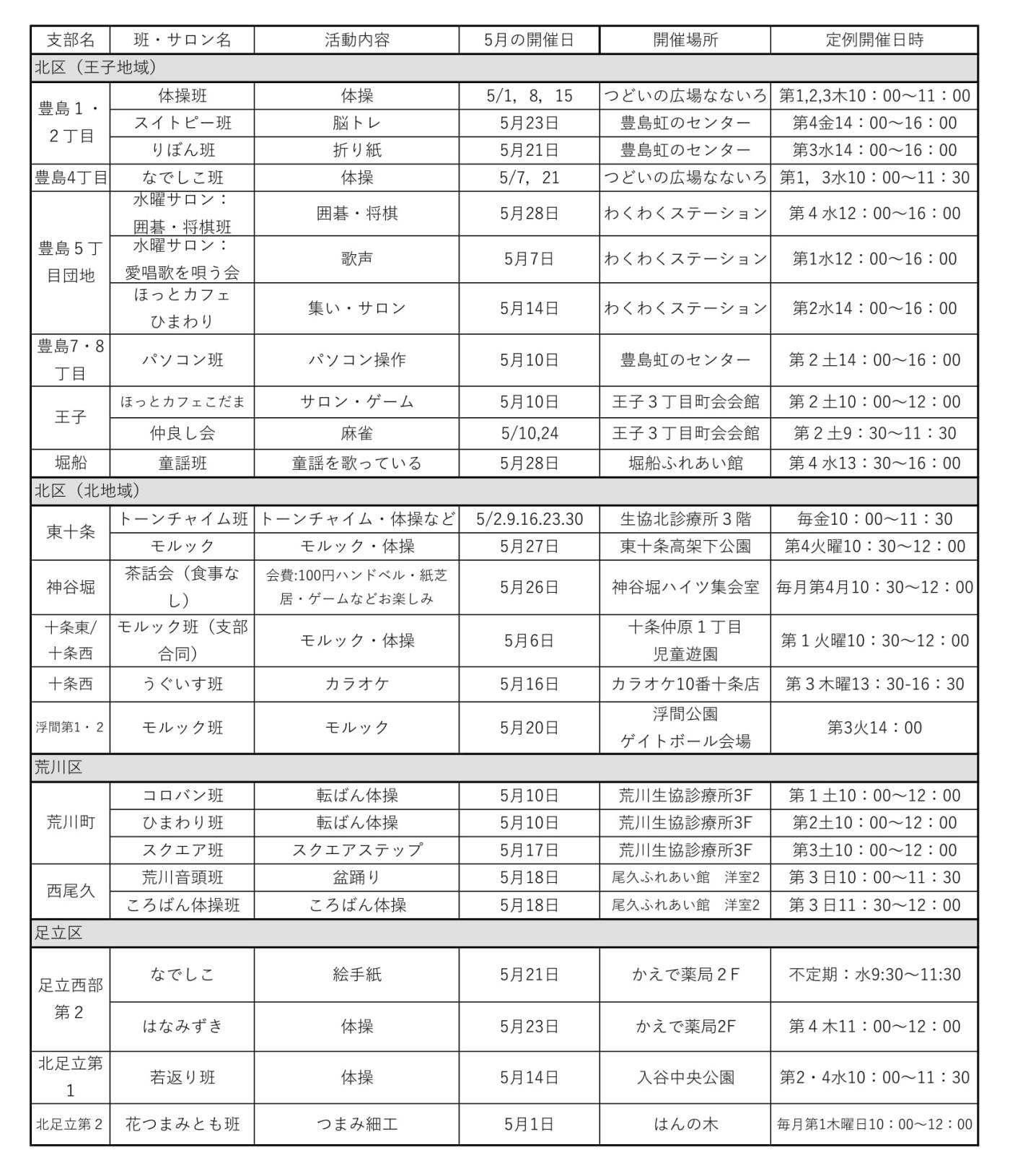 班会予定