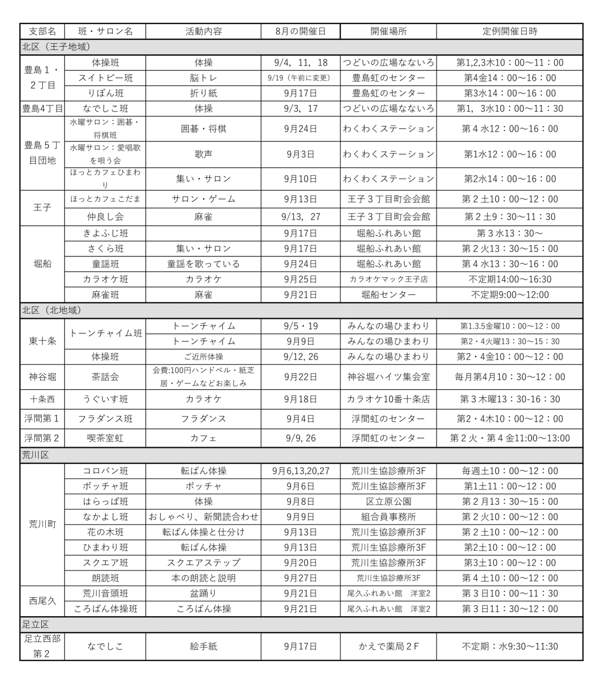 班会予定