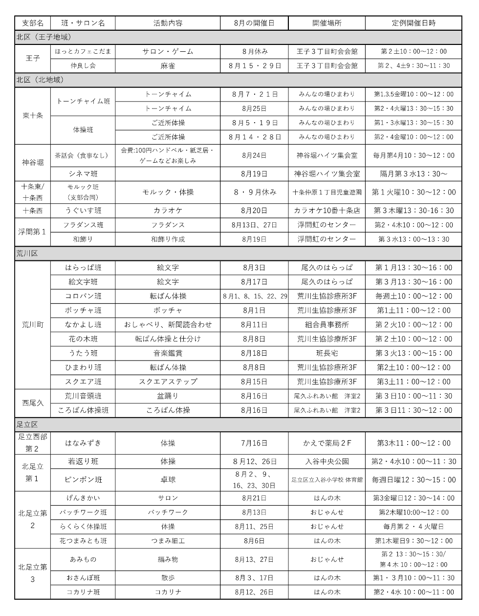 班会予定
